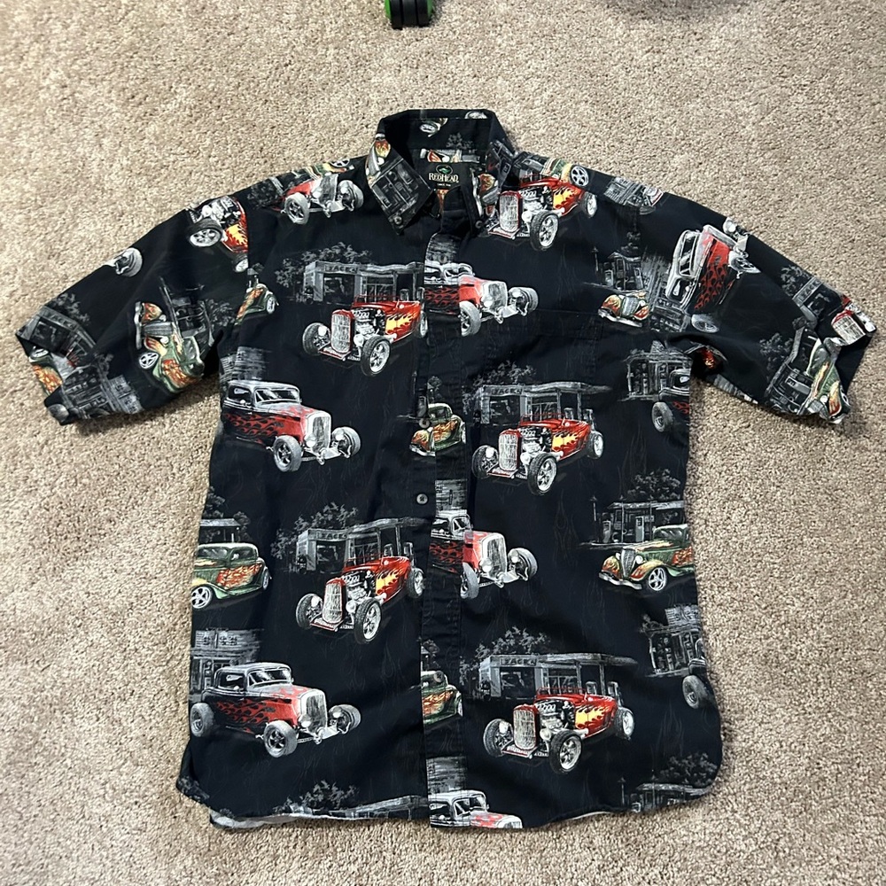 Men's Black Vintage Car Print Shirt
